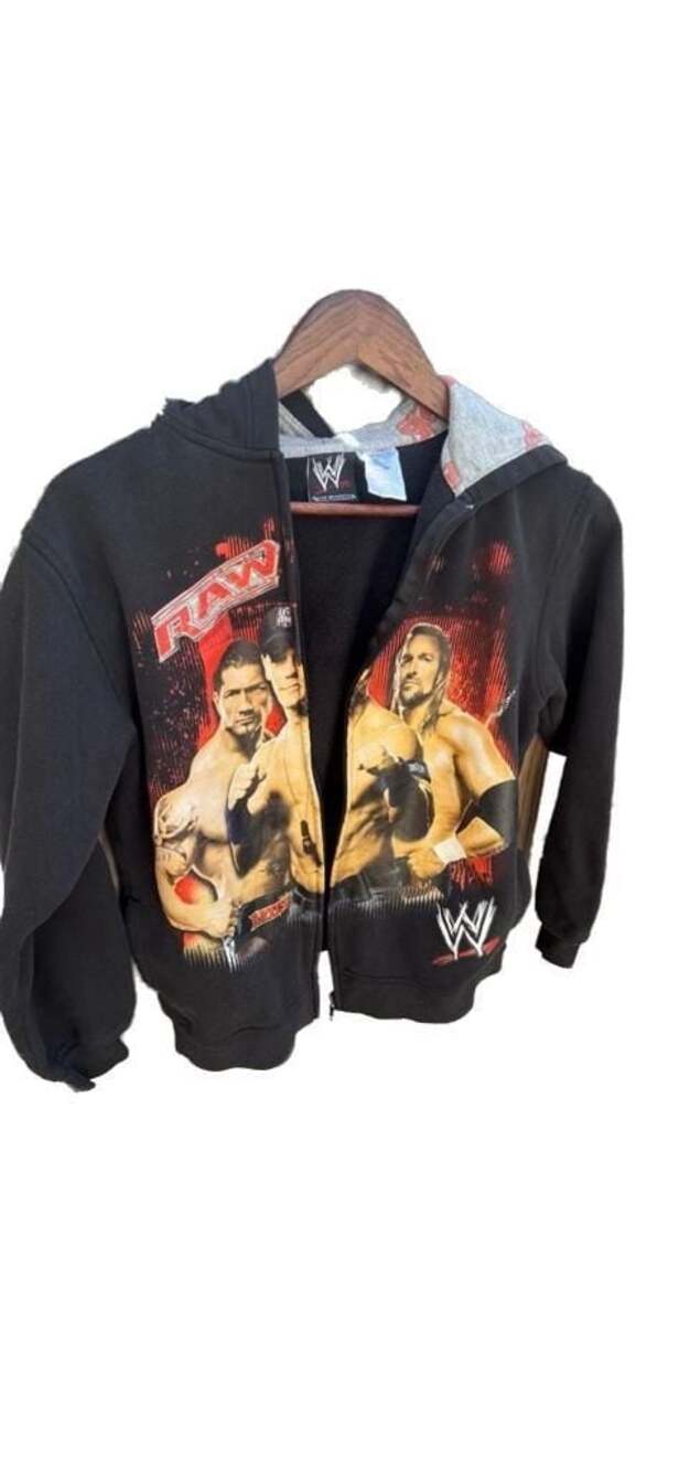 Vintage WWE‎ RAW Kids Zip Up Hoodie John Cena Batista Triple H Boys XL